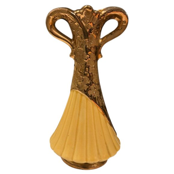 Vintage Weeping Gold Vase Yellow Ceramic 8 Inch Savoy MCM Decor - Picture 1 of 16